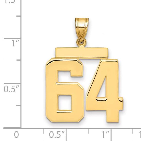 14k Yellow Gold, Athletic Collection, Large Polished Number 64 Pendant